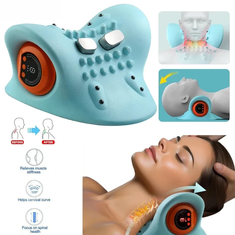 Electric Cervical Massager Neck Shoulder Stretcher Relaxer Chiropractic Traction Device Massage Pillow Cervical Spine Correction